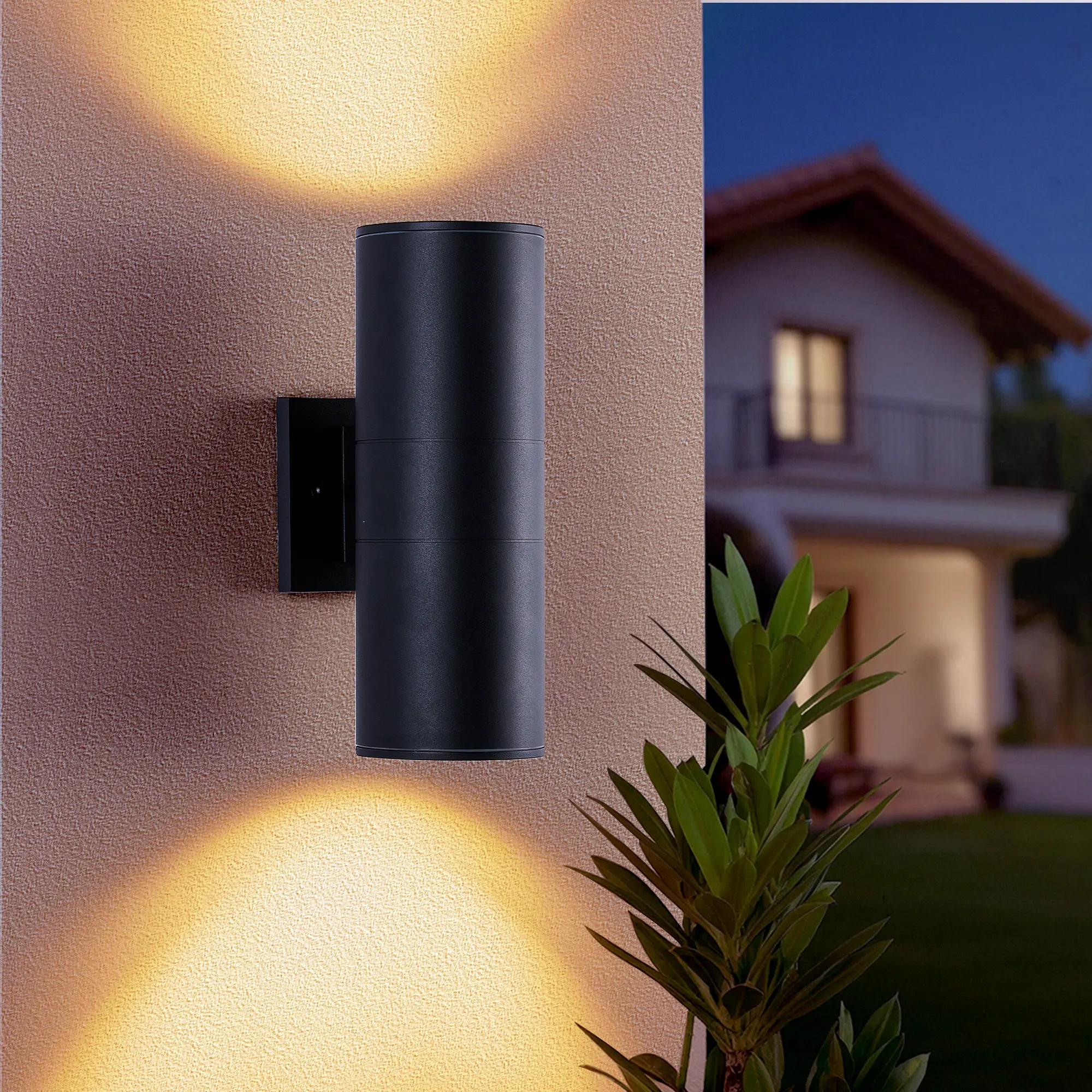 Modern Outdoor Wall Sconces 2 Pack, Up Down Exterior Light Fixture, Black Aluminum Waterproof Porch Light with E26 Base (Bulb Not Included)