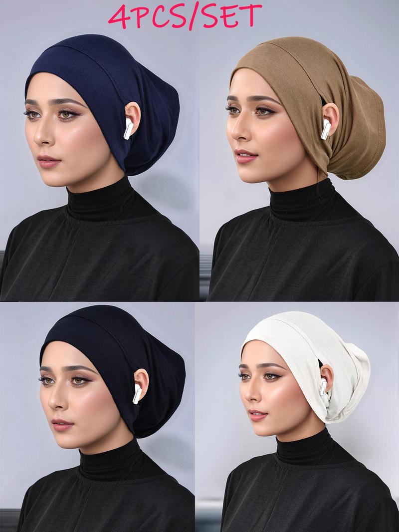 Women's Solid Color Earless Straight Hats, Comfortable Versatile Modal Breathable Hijab, Trendy Turban Suitable for All Seasons