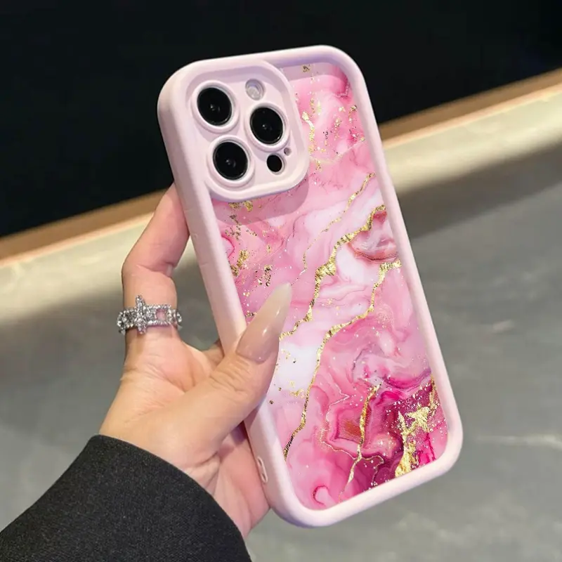 Phone Case: 1 High-End Pink Marble Frosted Soft/Compatible with iPhone 17 E Air 16 15 14 Pro Max Plus 13 12 Mini 11 X XS XR