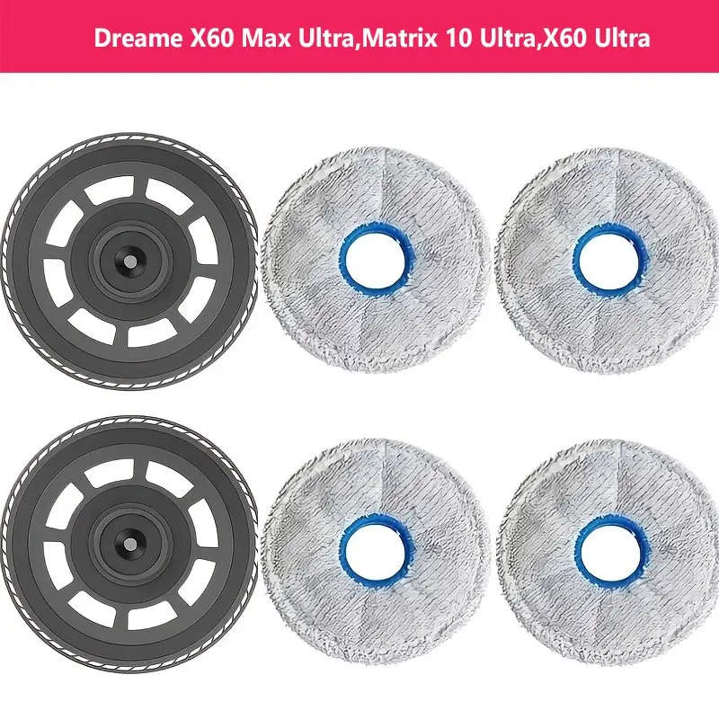 6 Piece Vacuum Robot Accessories for Dreame X60 Max Ultra, Matrix 10 Ultra, X60 Ultra, Includes 2 Microfiber Cloths & 4 Cloth Holders