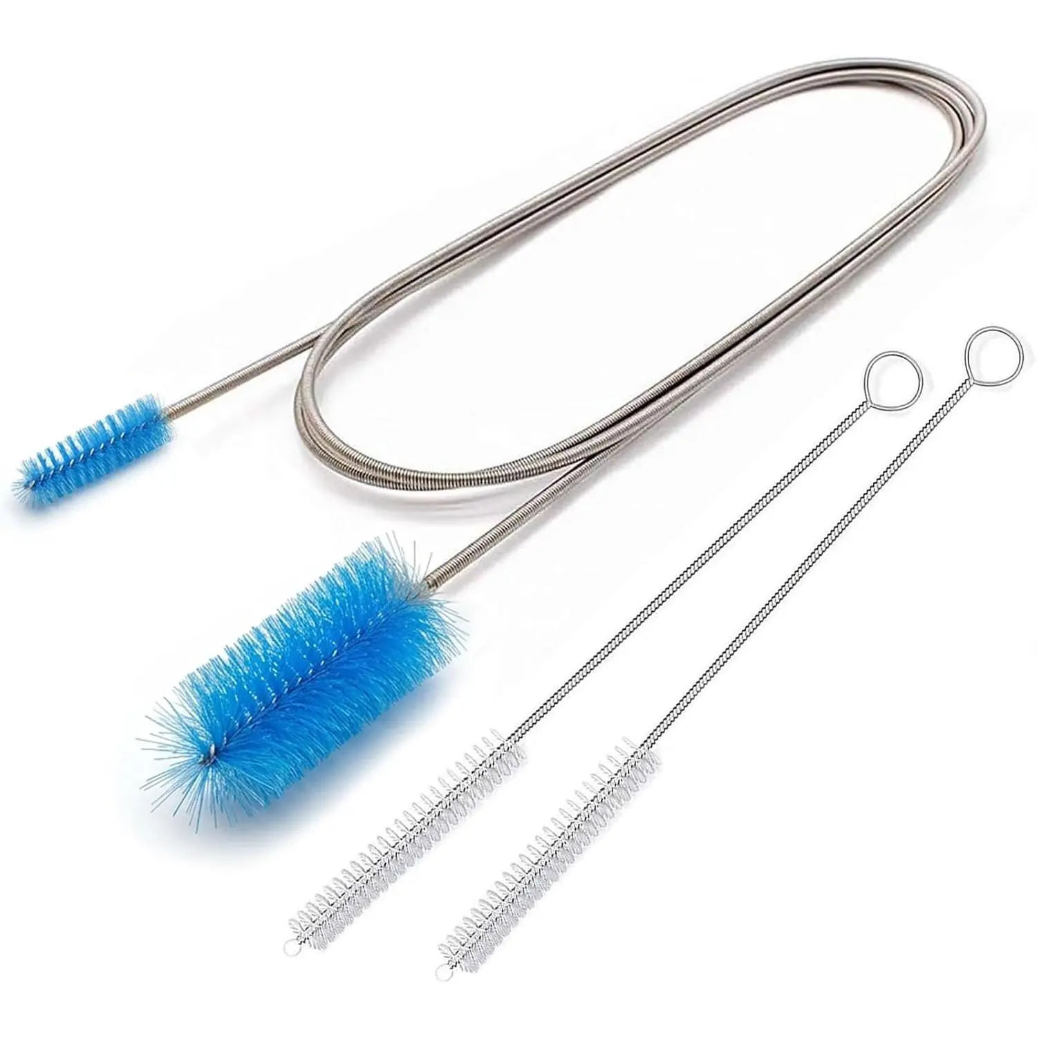 67" Flexible Drain Brush Set, Double Ended Long Hose Pipe Cleaner with 2 count 8.2" Straw Cleaning Brushes, Nylon Tube Cleaner Tool for Refrigerator Defrost, Aquarium Filter, Sink Drain