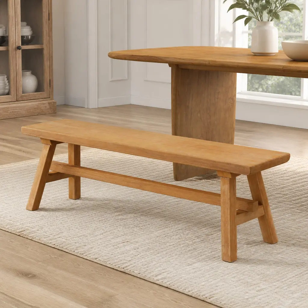 ARCH Solid Wood Bench 39 Inch Farmhouse Entryway Bench Natural Rubberwood Dining Room Bench Indoor Rustic Storage Bench for Living Room Hallway Bedroom Extra Seating Easy Assembly, Natural Wood Color Options, Rubber Wood Material, Farmhouse Style