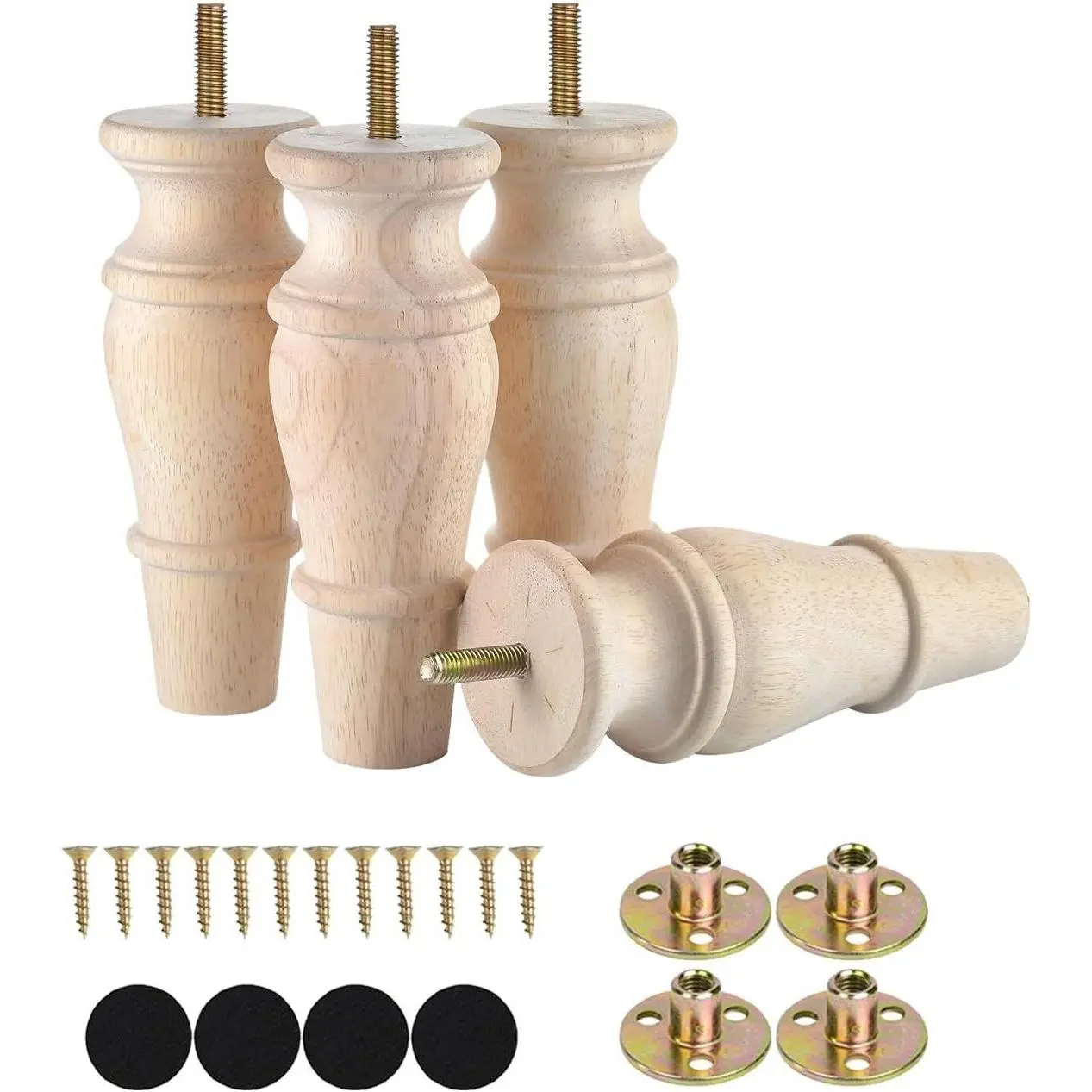 Wooden Furniture Legs 6 Inch Set of 4 Unfinished Replacement Parts for Couch Sofa Chair Ottoman Cabinet