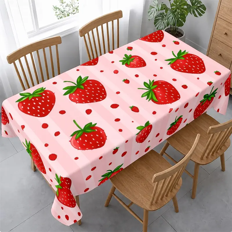 Strawberry Pattern Tablecloth, Cute Summer Fruit Design, Waterproof Heat Resistant, Easy Clean, Perfect for Family Dining and Parties