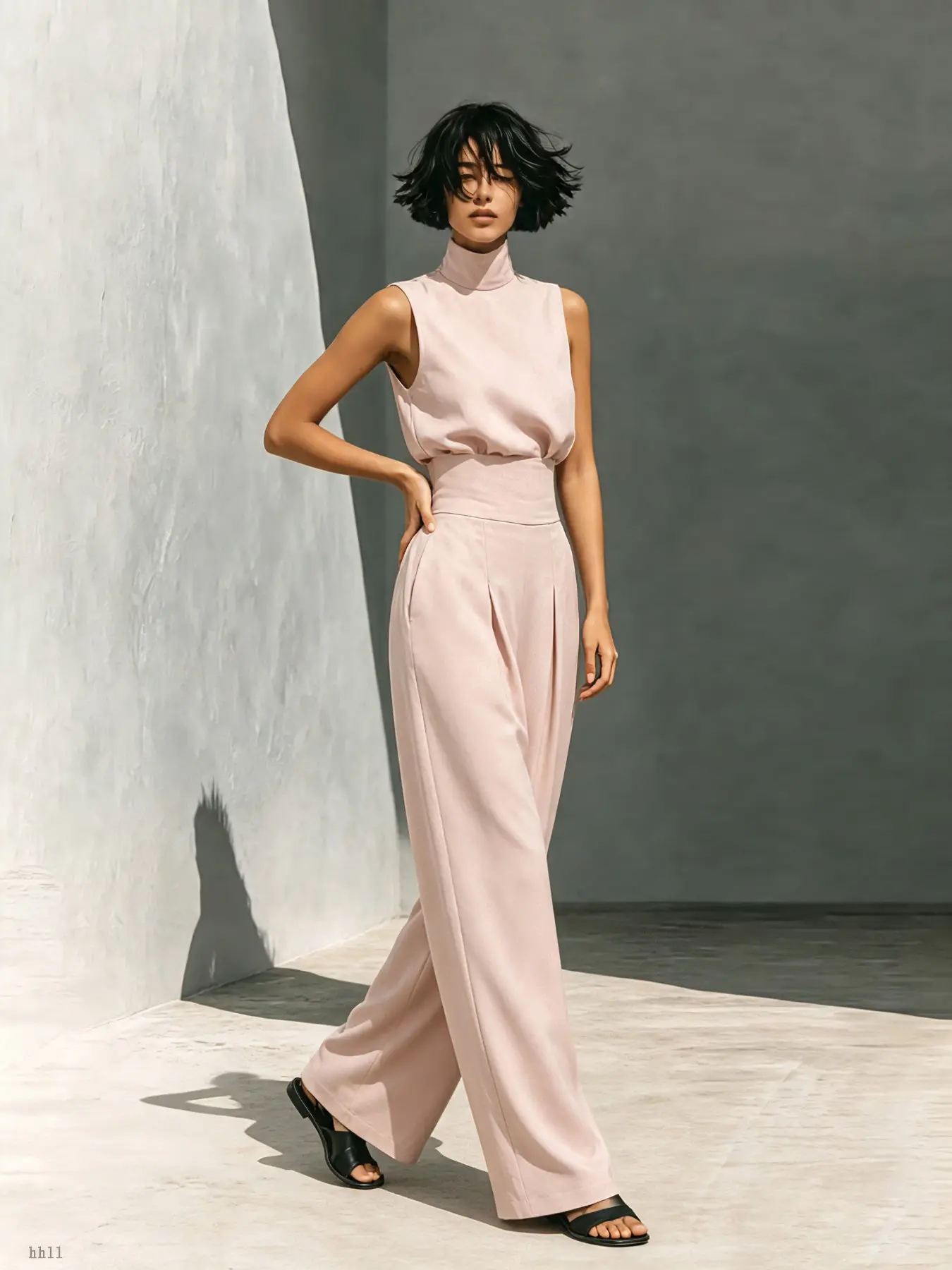 2026 Trendy High-End Home Sleepwear Set, Sleeveless Half-Neck Fitted Top, High-Waisted Wide-Leg Pants, Elegant Lounge Suit