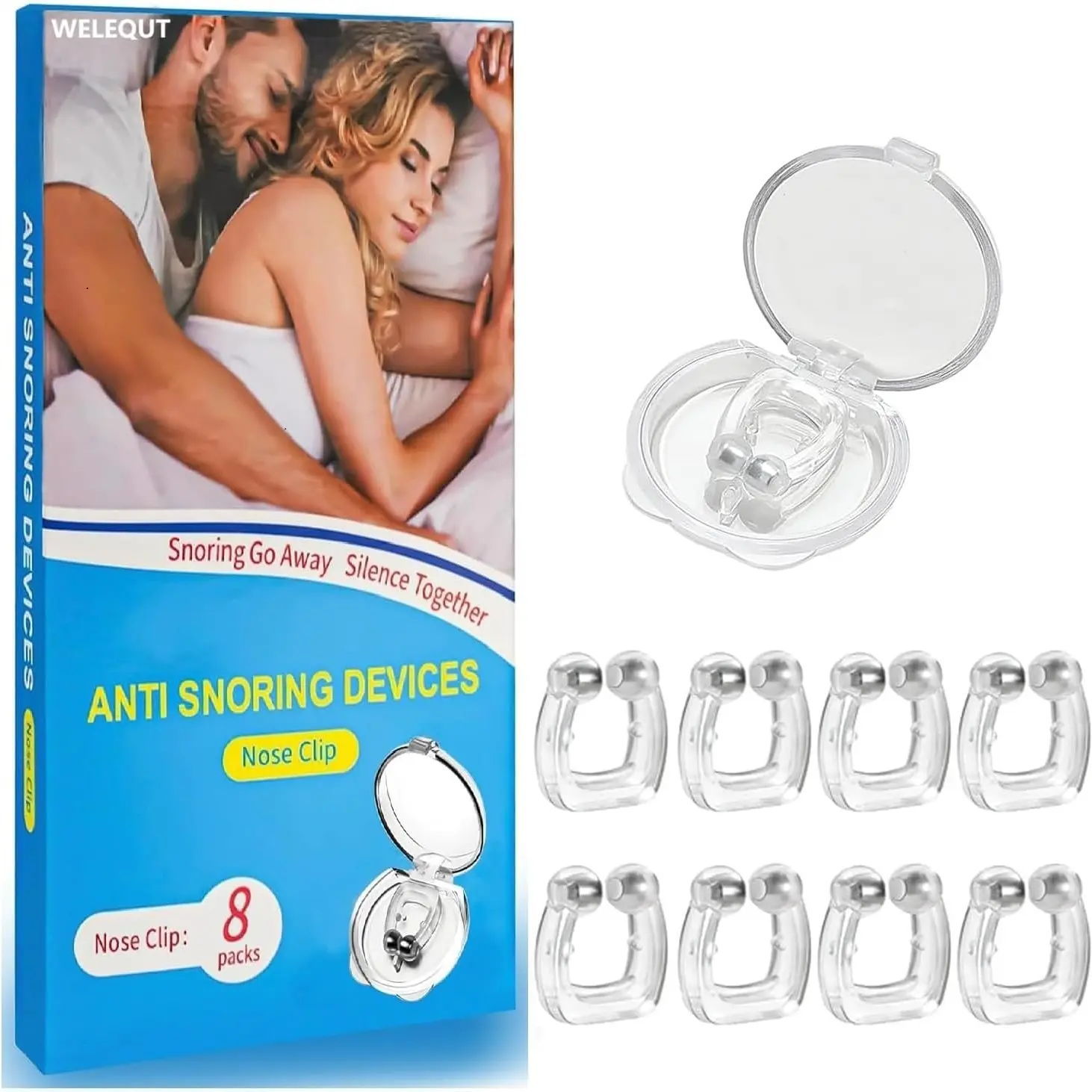 Anti-Snoring Device Set (8 Pieces), Adjustable Magnetic Snore Plug, Silicone Magnetic Anti-Snore Solution, Comfortable Nasal Clip for Men and Women, Sleeping Aid