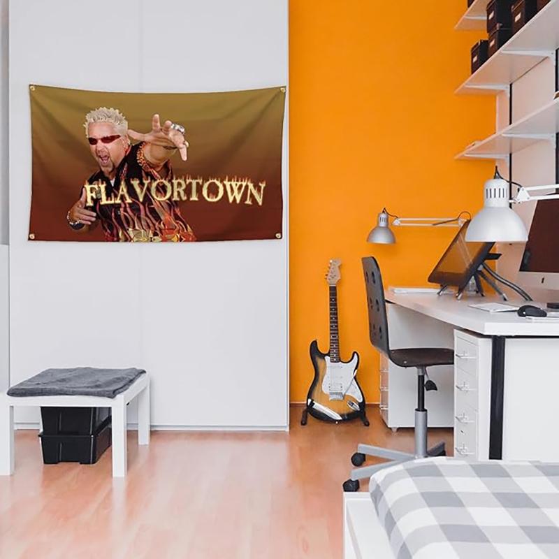 Guy Fieri Flavortown Flag, 3x5 Feet Durable Fun Poster Wall Banner with Brass Grommets, Tapestry Wall Hanging, Versatile Use, Perfect for Home Bedroom Decor, Dorm Room Decor, Living Room Wall Decor, Outdoor Parties & More!