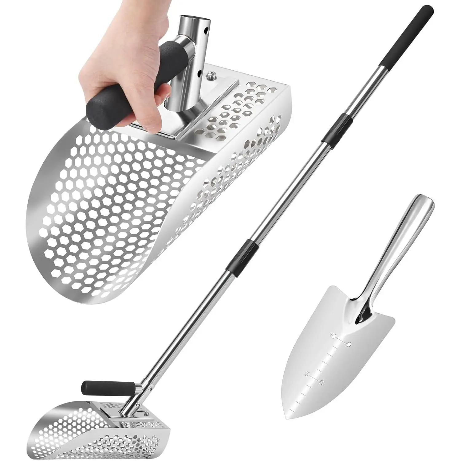 Sand Scoop for Metal Detecting, Metal Detector Scoop, Stainless Steel Sand Sifter Shovel, Fast Sifter Shovel for Underwater Treasure Hunting (Stainless Steel)