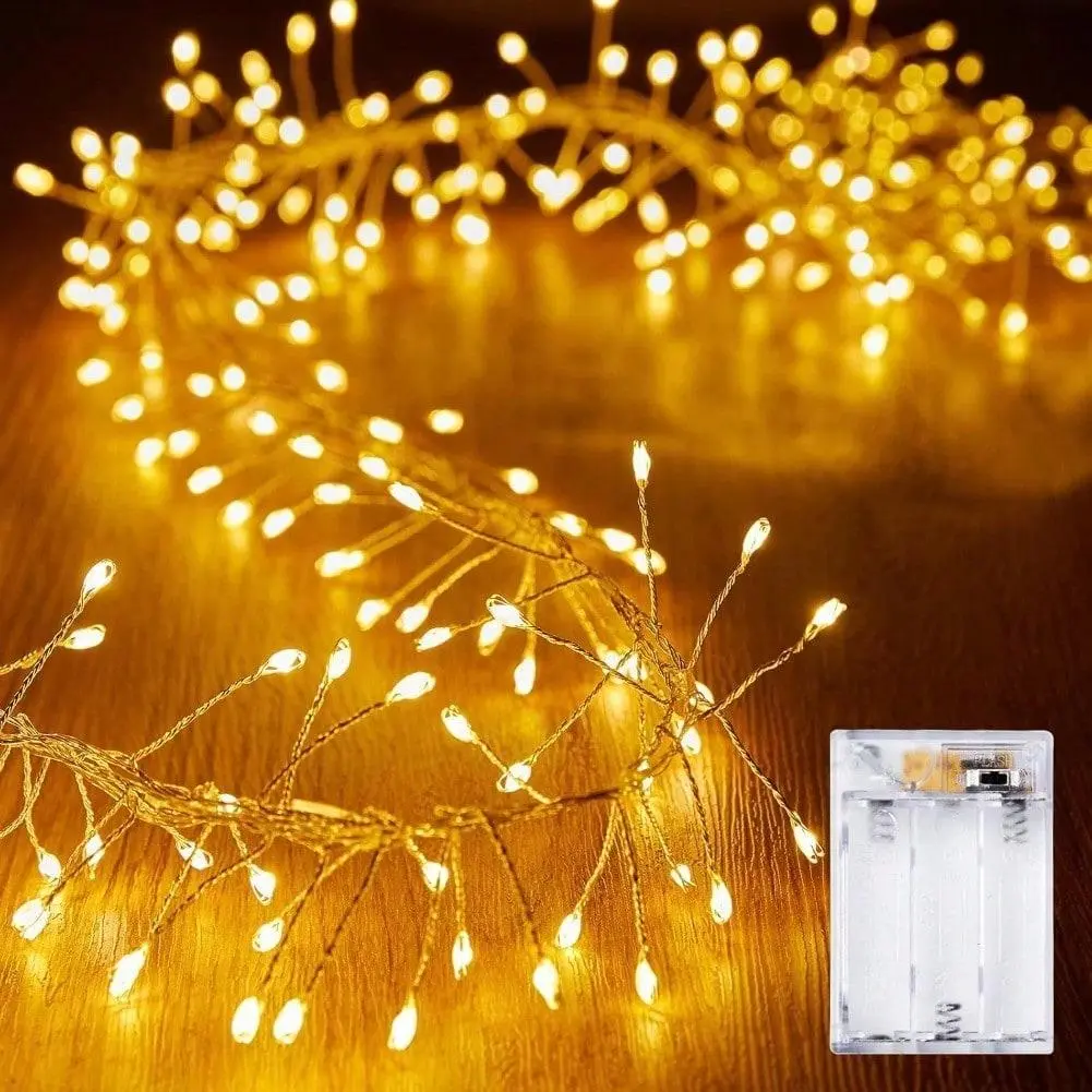 1PC Warm Light Fairy Lights, 3 Meters 100 LED Firecracker String Lights Silver Wire Starry Firefly Lights for DIY Wreath Home Weeding Indoor Outdoor Christmas Tree Decorations, Party Holiday Led String Light
