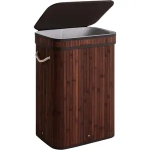 Laundry Hamper with Lid, Foldable Bamboo Laundry Basket, Clothes Hamper with Handles, Organizer and Storage for Laundry Room, Bedroom, Dorm, Brown