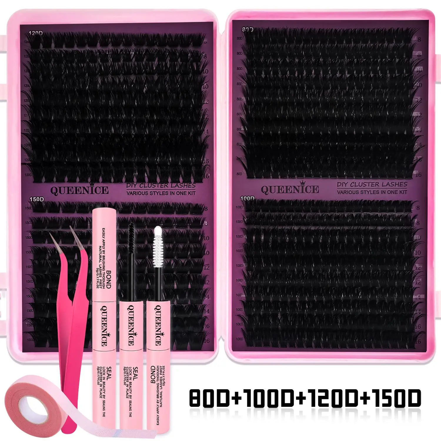 Slender Realistic False Eyelashes, DIY Lash Kit, Multi-Functional Eyelash Book 50D-150D with Mixed Natural Thick Clusters (8mm-16mm), Mega Volume DD Curl Lashes for Daily Makeup, Beginner-Friendly Reusable Eyelash Falsies, Individual Lash Kit