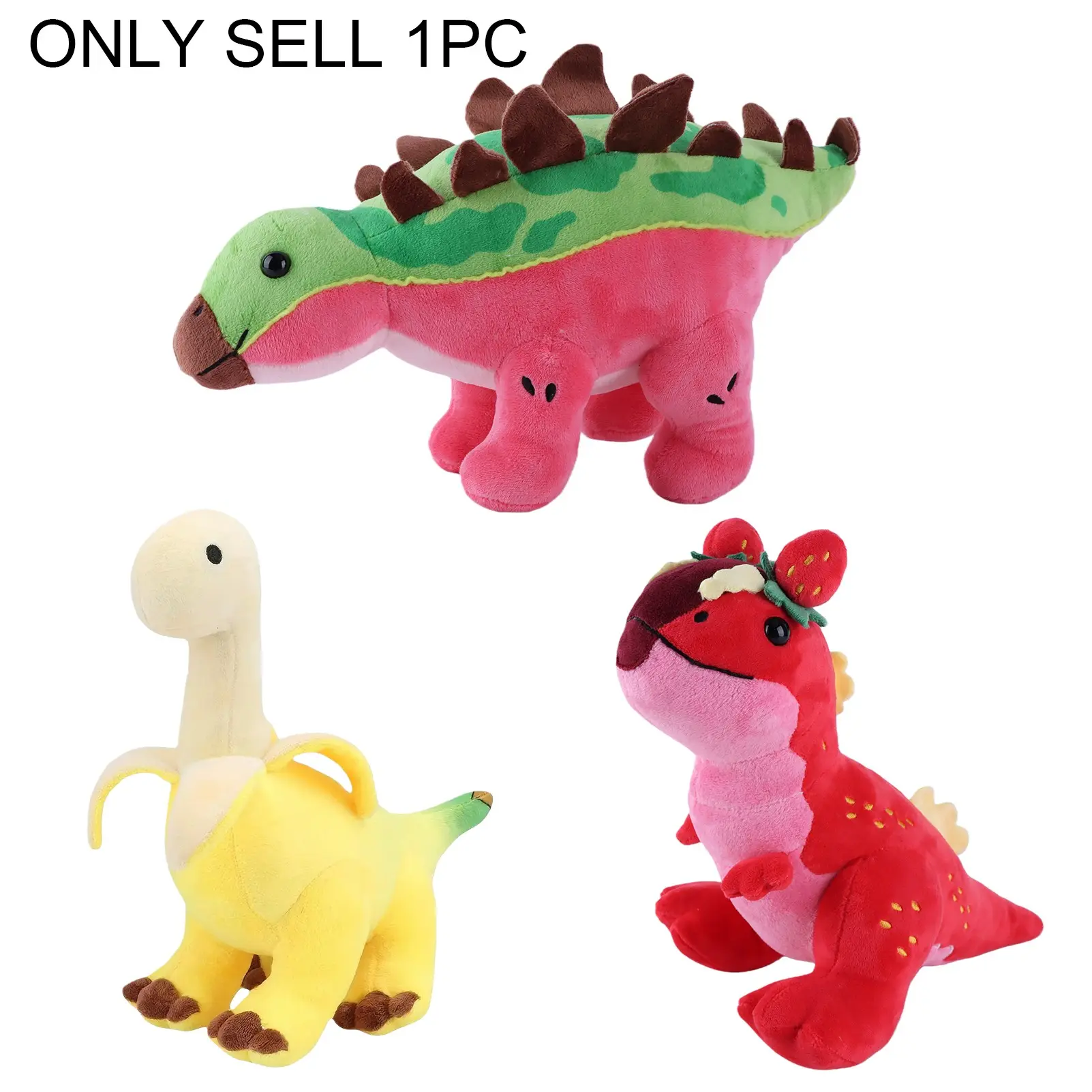 3 Styles Fruit Dinosaur Plush Toys, Cute Banana Brontosaurus, Strawberry Carnotaurus, Watermelon Stegosaurus, Unisex Gift for Kids, Dinosaur Stuffed Animal
