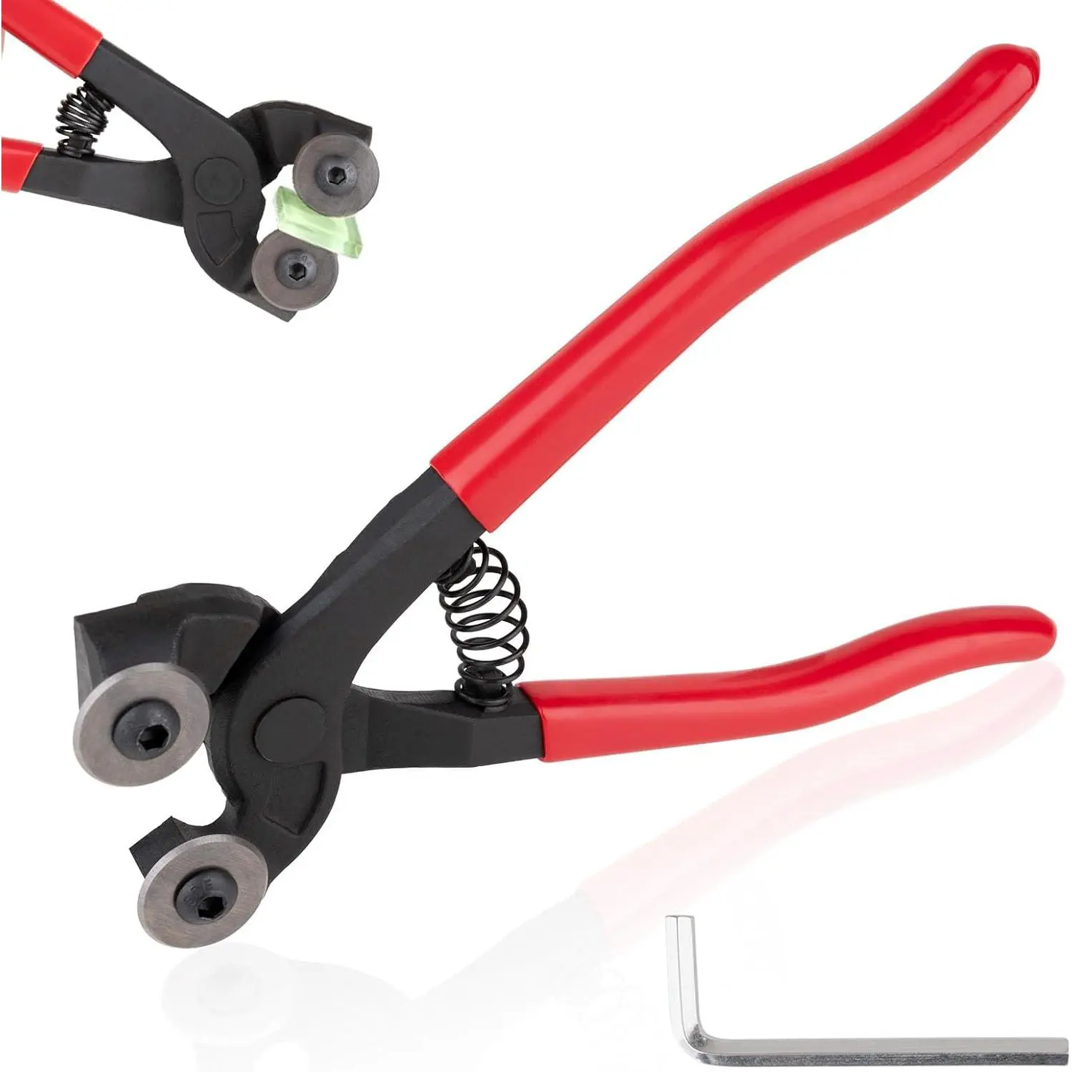 Glass tile pliers 7inch, equipped with an Allen wrench| Heavy-duty glass mosaic pliers with wheels, colored glass pliers with rubber handles, tile pliers mosaic tool