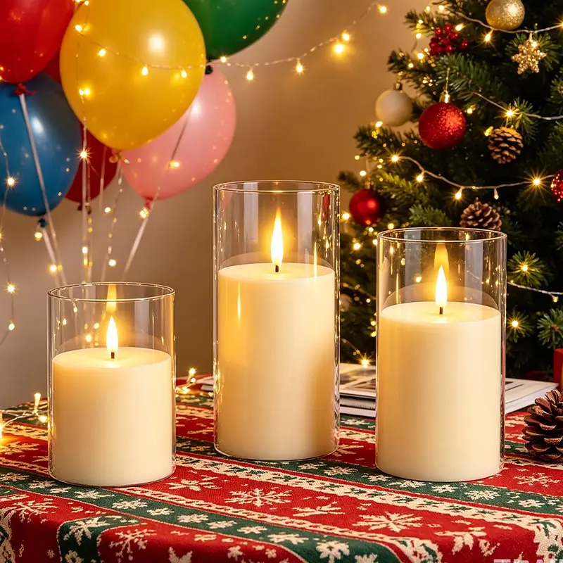 3D Wicking Flameless Column LED Candles with Remote Timer, USB Rechargeable 3pcs White Real Wax Candles Set with Realistic Flickering Flames for Party, Wedding, and Home Decoration, LED Candle Lamp