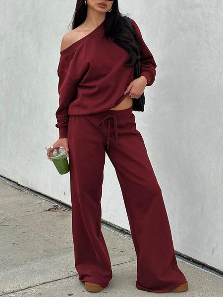 Women‘s Off the Shoulder Long Sleeve Jumper & Pants, 2 Piece Set Casual Fall Sweatsuit Outfits, Jumper Suit