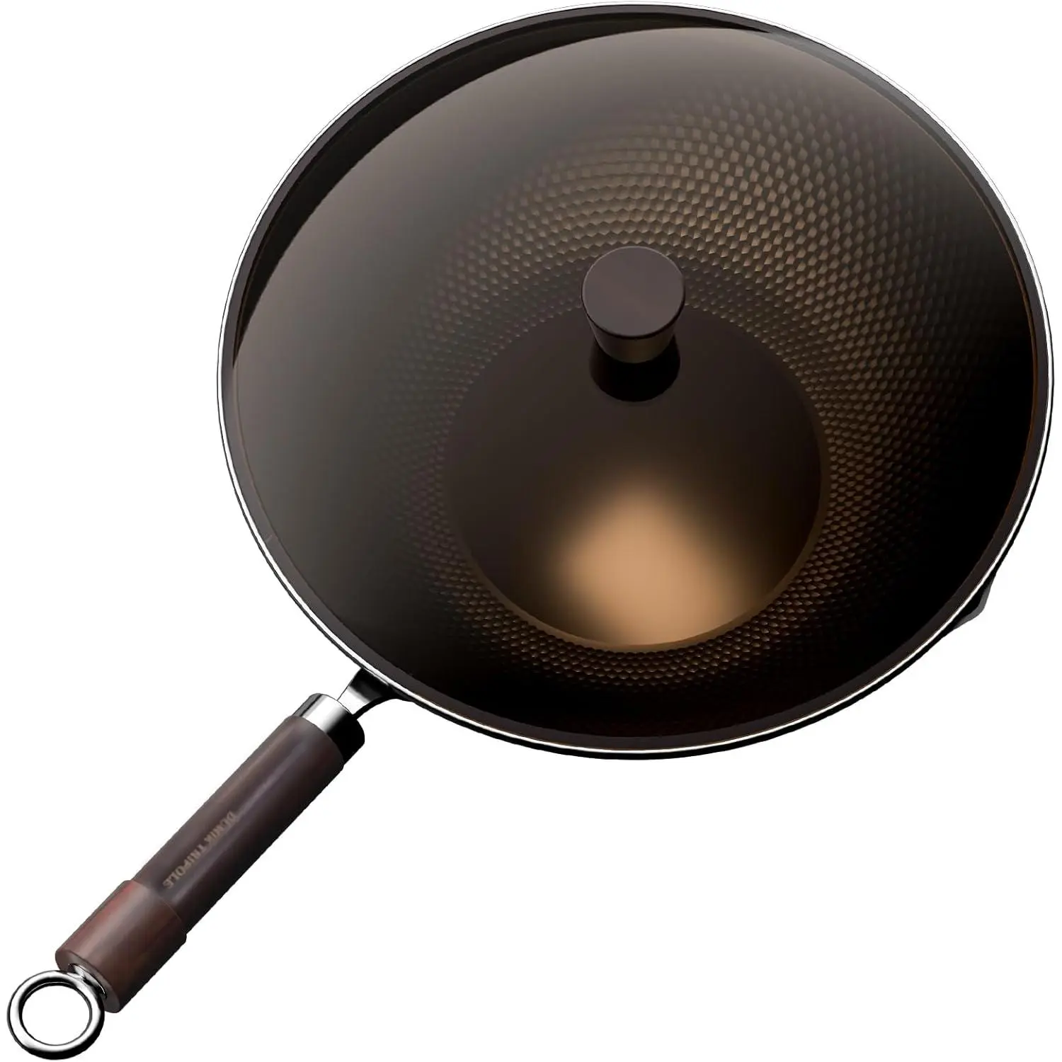 Carbon Steel Wok Pan, Nitrided Pre-Seasoned Flat Bottom Woks & Stir-Fry Pans Nonstick, Chinese Wok with Glass Lid for All Stovetops, Gift for Chef - 11.8 Inch