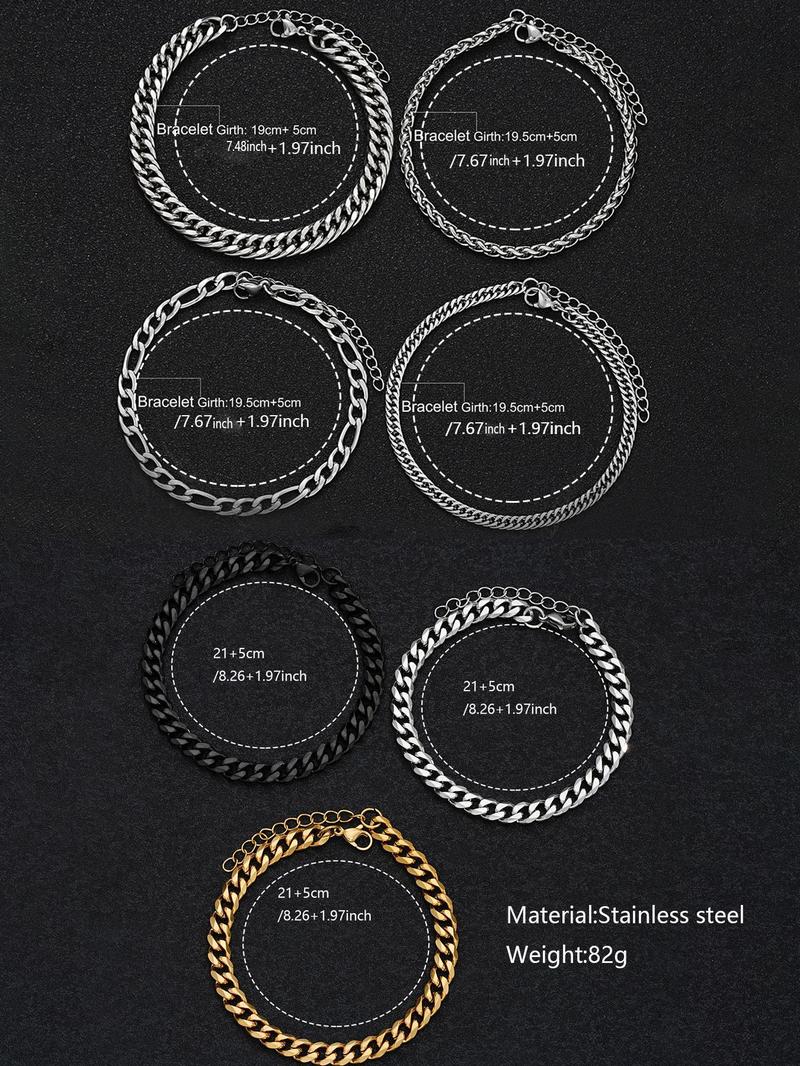 Men's Simple Plain Stainless Steel Link Chain High Quality Bracelet, Casual Fashionable Jewelry for Party, Daily Clothing Decor, Trendy All-match Elegant Jewelry Bracelet for Birthday Gift Couples Gifts, Stackable Bracelets Stack, Snake Chain Bracelet