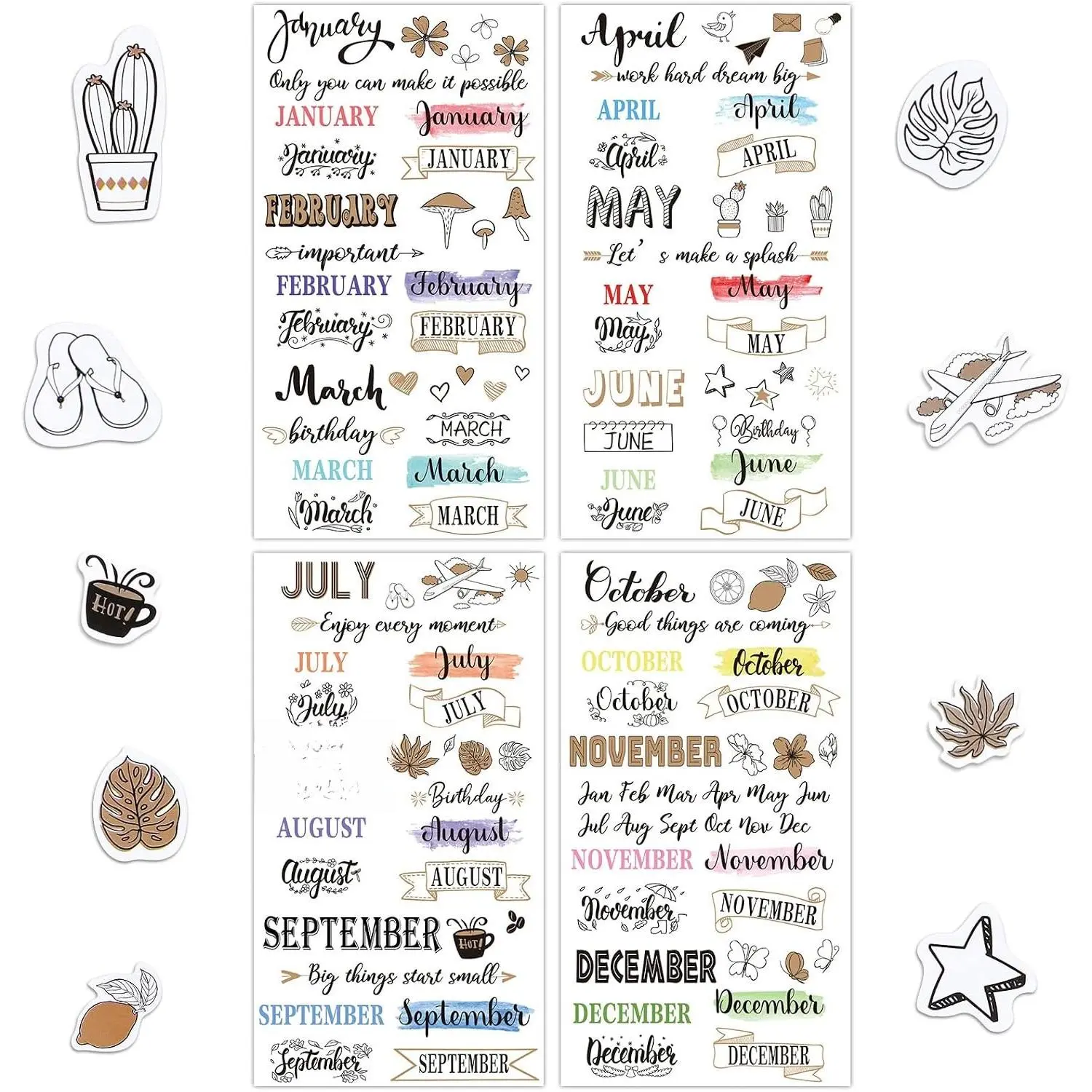 24 Sheets Monthly Planner Stickers Creative Journaling Stickers Aesthetic Calendar for Calendars Paper Book Decoration Accessories Scrapbooking