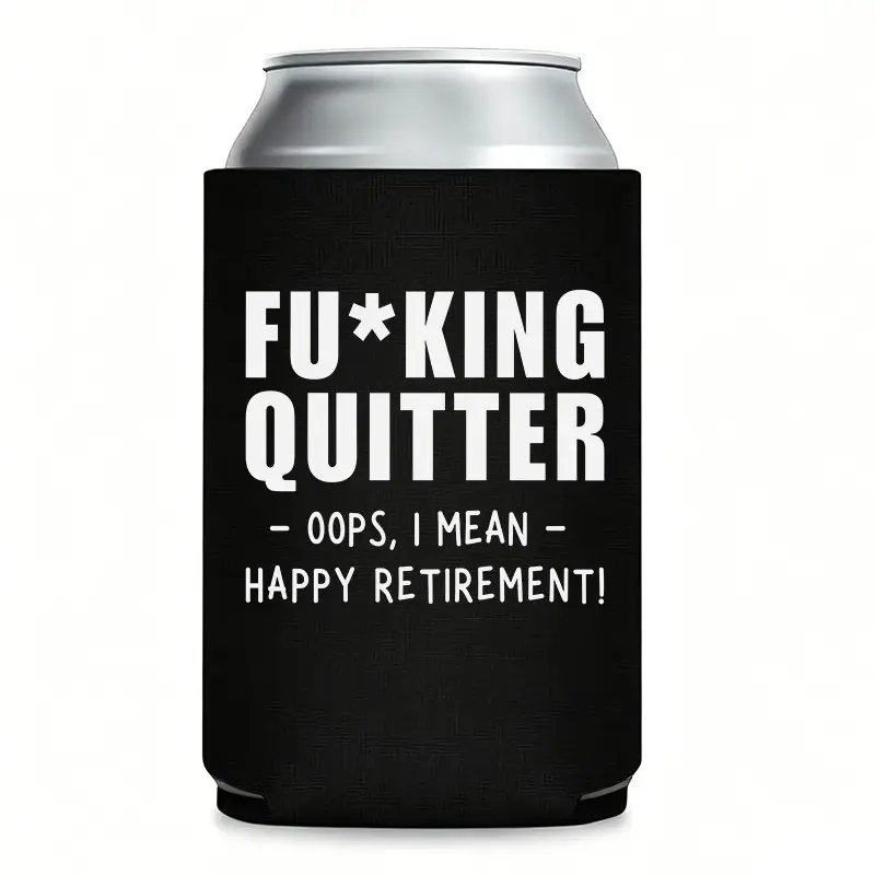 Funny Koozies for Party – "F*ing Quitter – Oops, Happy Retirement!" Can Cooler with Thermo coolers, Best Can Koozie for Cans, Perfect Koozies for Cans, Hilarious Gifts for New Retirees, White Elephant Exchanges, and Backyard Gatherings