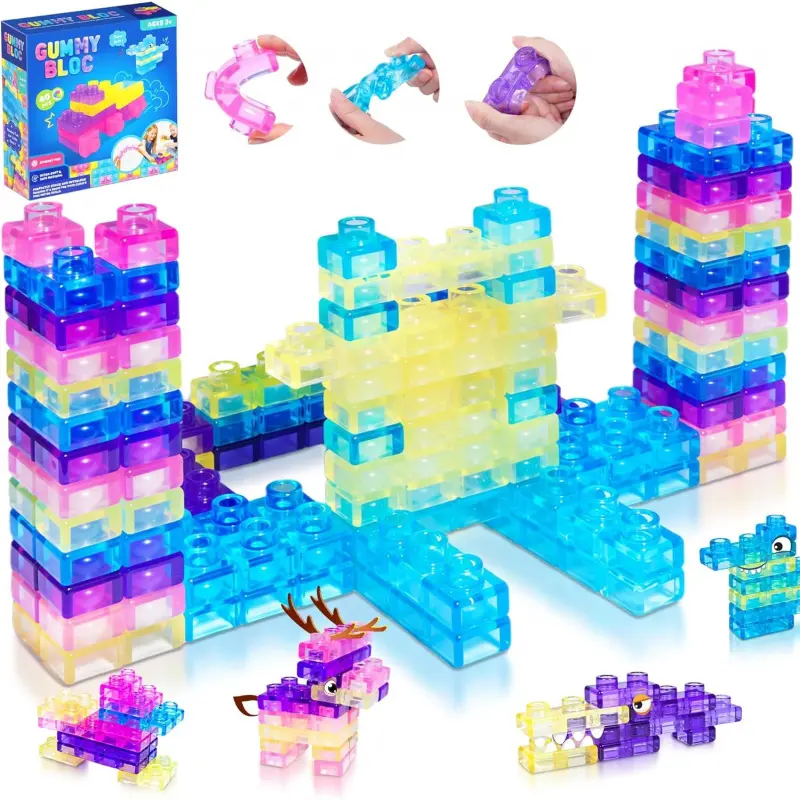 40-Pack Sensory Soft Bricks, Soft Stacking Playset, Squeeze and Stretchable Early Learning Building Playset, Puzzle Blocks for Creative Play