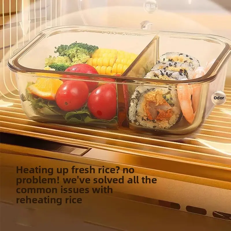 1PC Glass Lunch Box Microwave Safe Bento Box with Lid Leakproof Food Container for Office Workers Meal Prep Storage