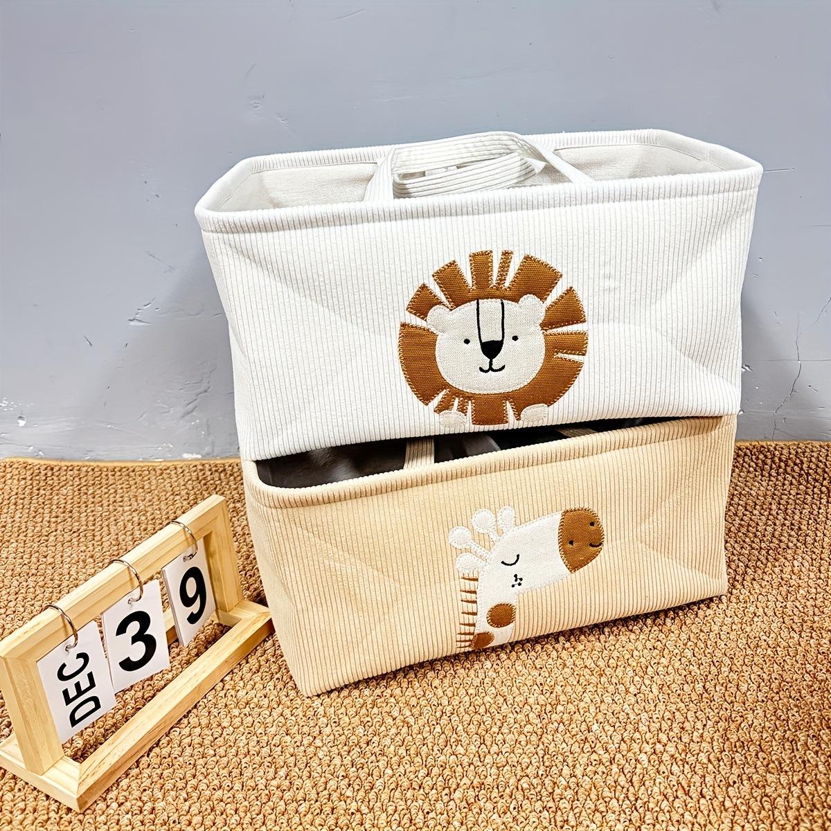 Cute Cartoon Lion Storage Basket with Handle & Divider, Portable Diaper Caddy Organizer for Baby Nursery, Toy & Clothes Storage Bin for Home