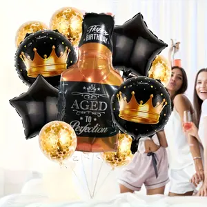 12-Piece Gold Luxury Whiskey Bottle Aluminum Foil Balloons Set, Perfect for Adult Birthday Parties, Bar Decor, Anniversary Celebrations