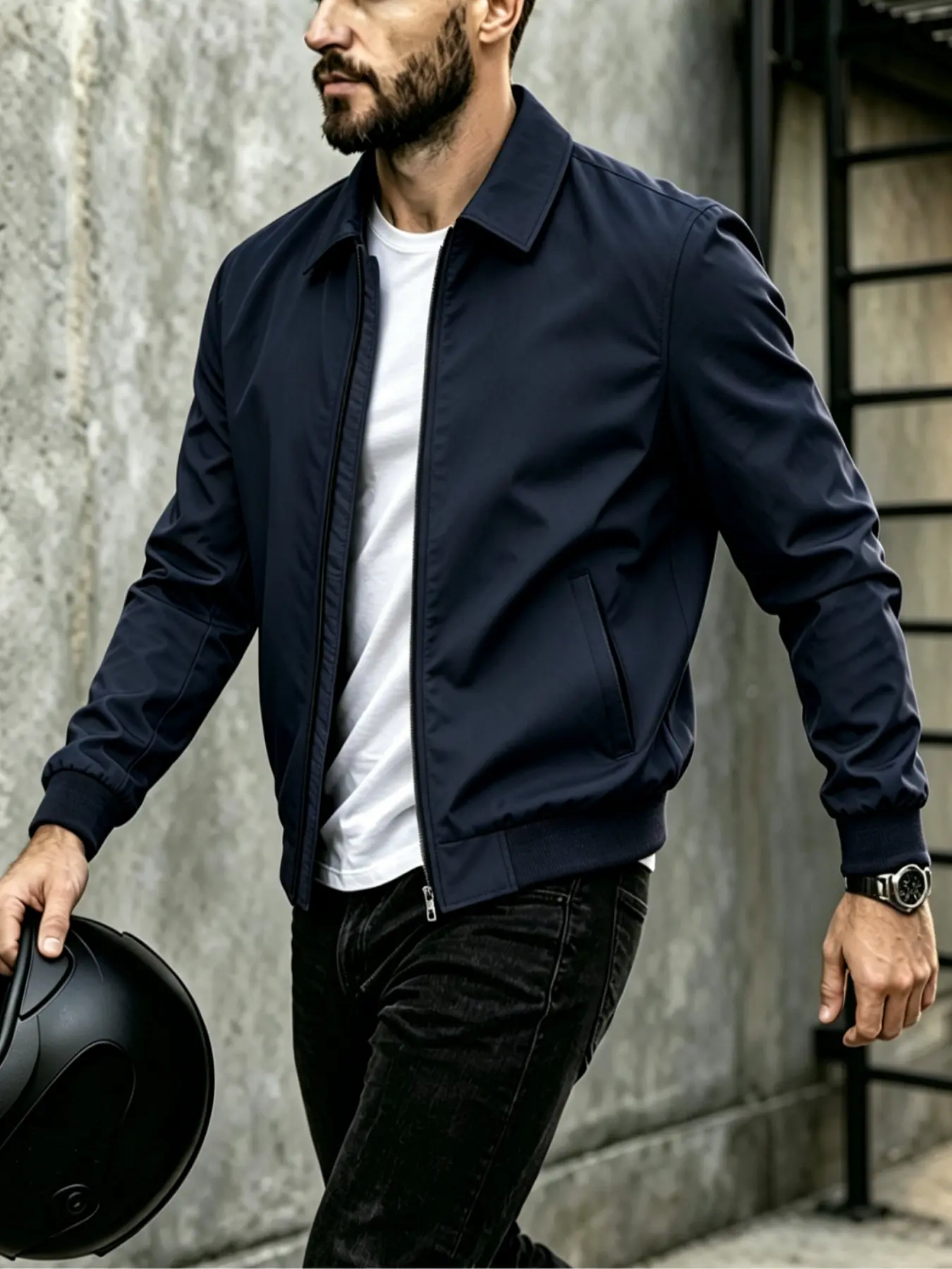 Men's Vintage Notched Collar Jacket, Lightweight Windbreaker Golf Coat, Sporty Casual Commute Business Daily Outerwear, Spring Fall Street Style Pocketed Jacket
