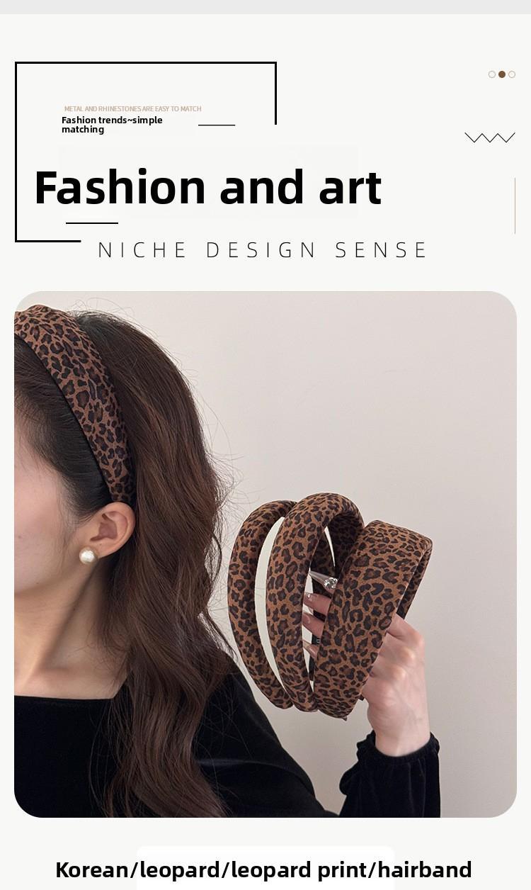 Women Vintage Leopard Print Velvet Sponge Headband Hong Kong Style Elegant Versatile Hair Accessory For Daily Wear