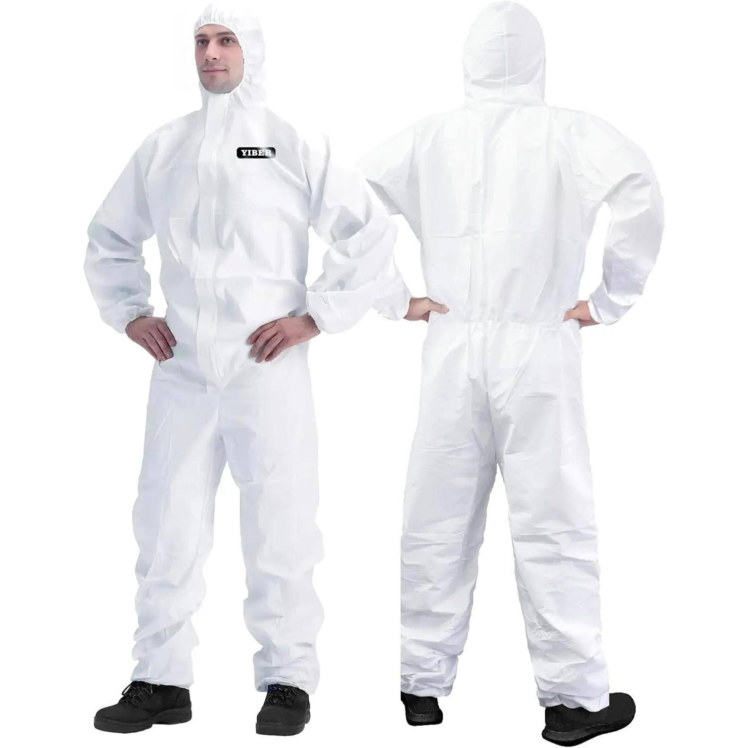 Unisex Disposable Full Body Painter's Coverall Uniform - Elastic Fabric, Long Sleeve, Hooded Menswear Outdoor Workwear, 7 Sizes, 4X-Large, White, Protective, Breathable, Soft