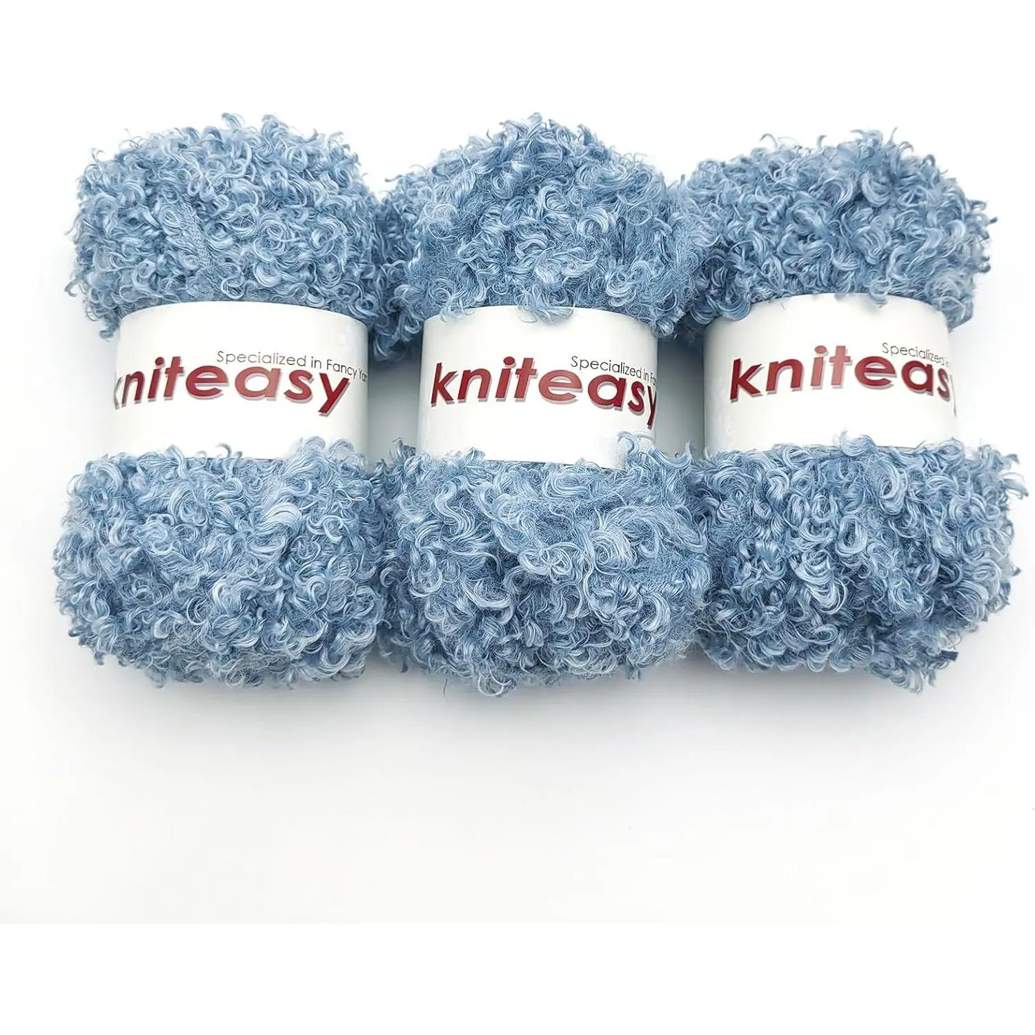 Teddy  Curly Yarn, 3 Skeins (150g/5.3oz , 15mm Thick), Chunky Faux  Eyelash Yarn, Super Soft  Yarn for Doll Hair Weaving, Crochet, Knitting, Amigurumi (Light Blue)