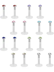 16 Pcs 16G Clear Bioflex 2MM CZ Labret Monroe Lip Ring Helix Stud Earrings Body Jewelry Piercing