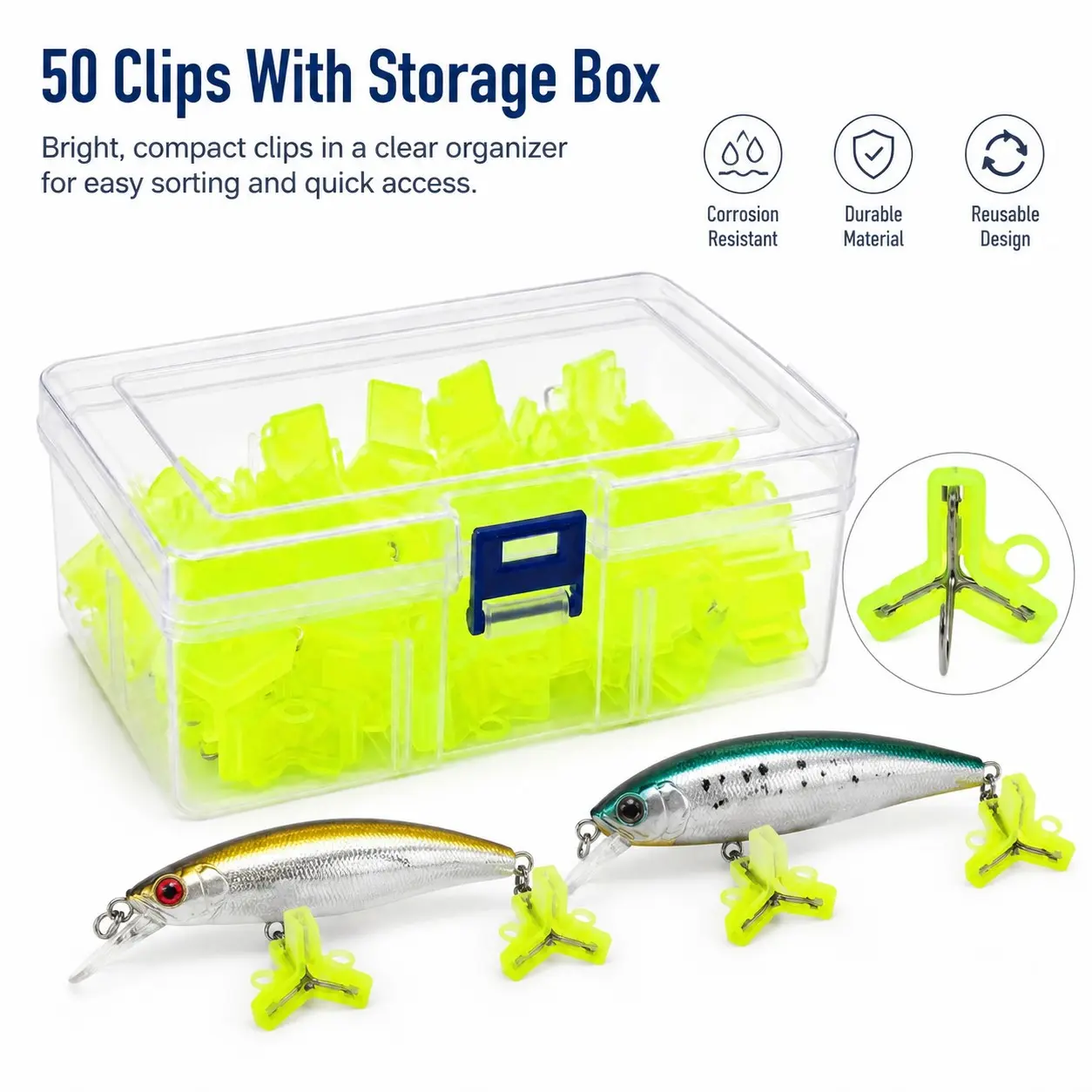 50 Pack Treble Hook Safety Covers, Polypropylene Reusable Corrosion Resistant Hook Protectors, Fits 0.51"×0.55" Hooks for Tackle Box Storage