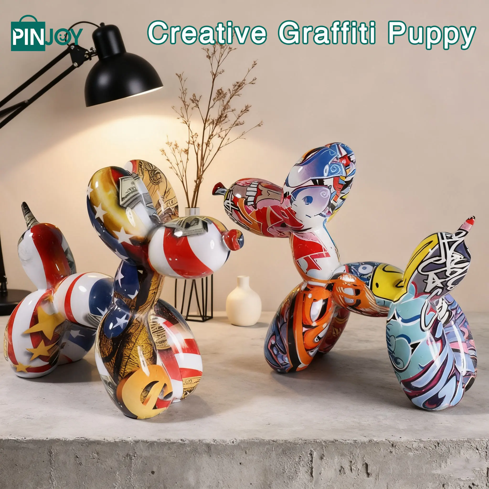 Charming Desktop Graffiti Dog Ornament, Creative Resin Decoration for Festive Season, Comfortable Holiday Decorative Item, Single Piece Set, Resin Animal Figurines, Interior Ornaments