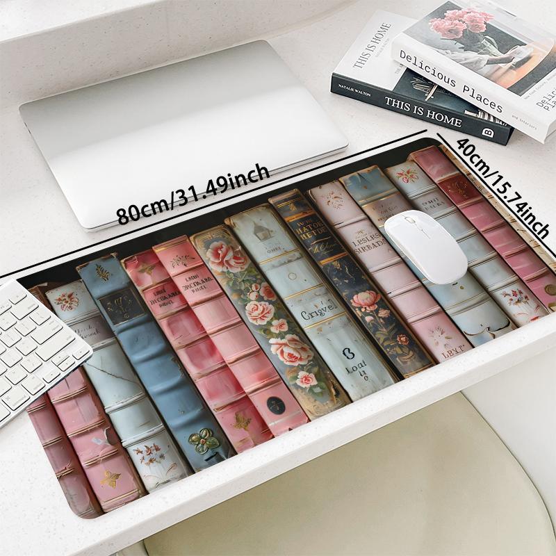 Vintage Books Pattern Mouse Pad, Large Non-Slip Rubber Base Stitched-Edge Desk Pad, Office Desk Accessory for Laptop & Desktop, Non-Slip Mousepad #TOP PICKS