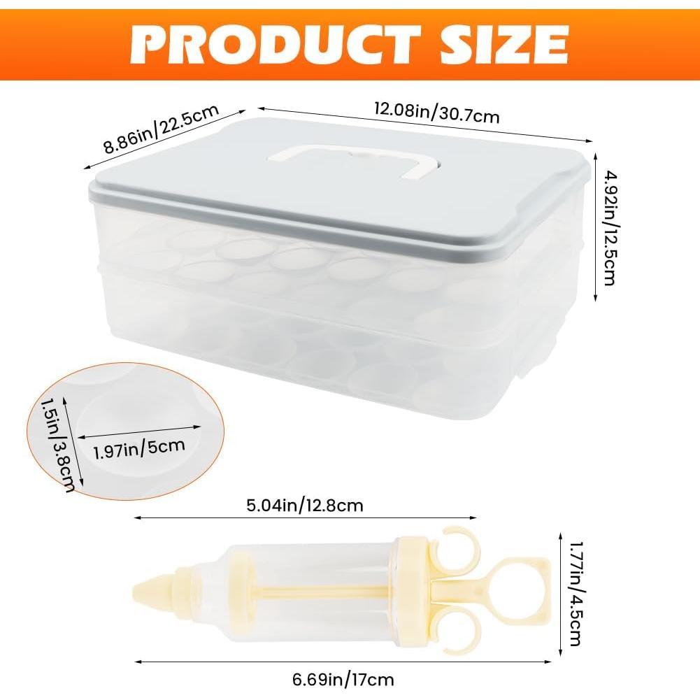 2-Layer Easter Deviled Egg Containers With Lid,48PCS Deviled Eggs Tray Carrier with Hand Injector Piping Tool, Platter Holder Organizer for Refrigerator Party Picnic Travel