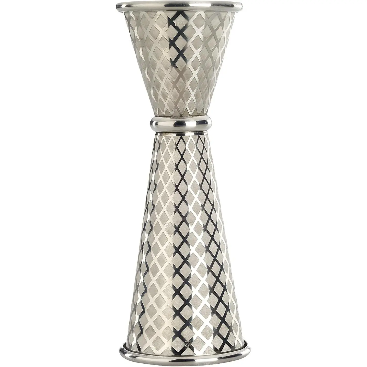 1 x 2 oz. Diamond Lattice Etch Japanese Style Jigger, Stainless Steel