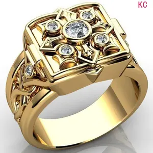 Gold Cross Pattern Lidded Ring, Distinctive Finger Jewelry For Men Daily Casual Occasion Matching