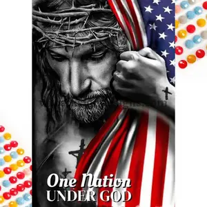 5D DIY Full Drill Round Diamond Painting - Diamond Painting Kit Flag, Cross. Mosaic Canvas DIY Wall Art, Home Wall Decoration.