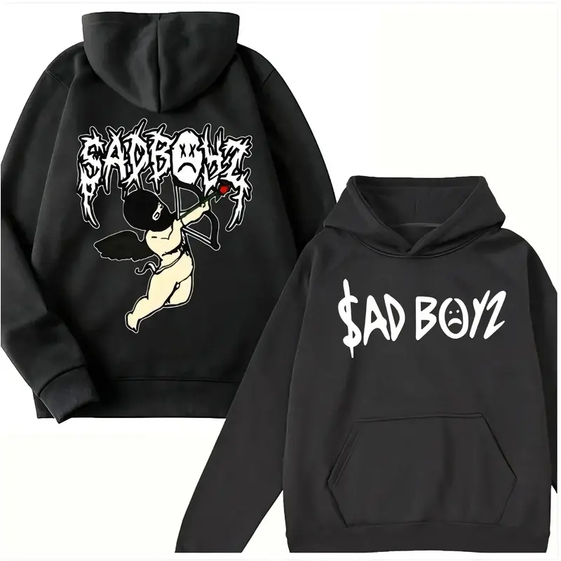Sad Boyz Hoodie Pink Graphic – Angel Streetwear Pullover Sweatshirt, Double-Sided Design, Edgy Aesthetic for Men & Women, Trendy Unisex Casual Hoodie