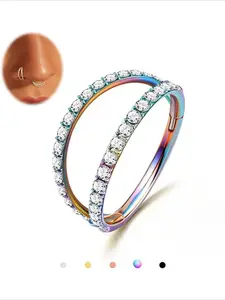 G23 Titanium Nose Rings Hoops Spiral Nose Ring 16G 18G 20G Double Hoop Septum Click Nose Rings Lip Rook Lobe Tragus Helix Pierced Ring Cartilage Daith Conch Earrings Clear CZ Paved Nose Piercing Jewelry for Women Men Body Piercing Jewelry