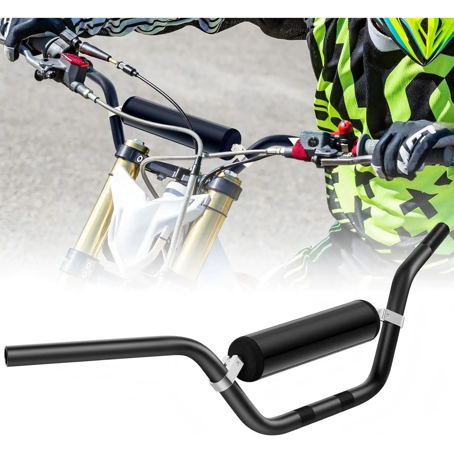 1 Pc 7/8" 22mm Dirt Bike Handlebars with Foam Pad for Motocross ATV Dirt Bike Ebike (Black)