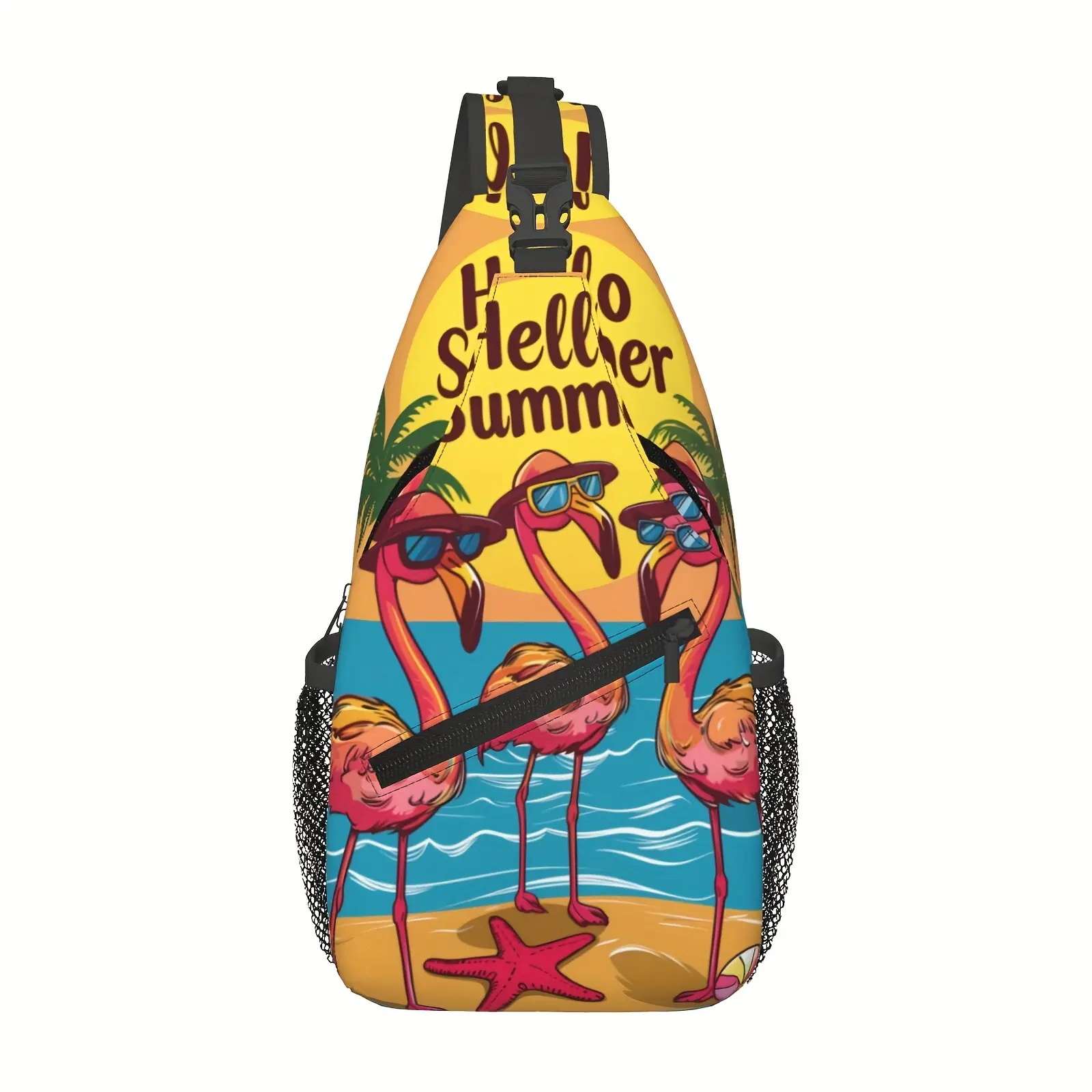 Crossbody chest bag, hiking backpack, cartoon-style flamingo shoulder bag, foldable, large capacity, stylish and durable. Can be used for shopping, leisure travel, as a beach bag, fishing backpack, travel accessory, school backpack, Christmas gift