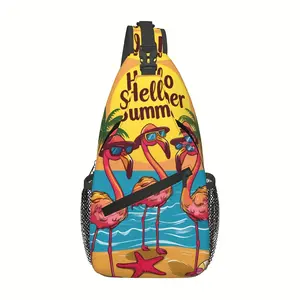 Crossbody chest bag, hiking backpack, cartoon-style flamingo shoulder bag, foldable, large capacity, stylish and durable. Can be used for shopping, leisure travel, as a beach bag, fishing backpack, travel accessory, school backpack, Christmas gift