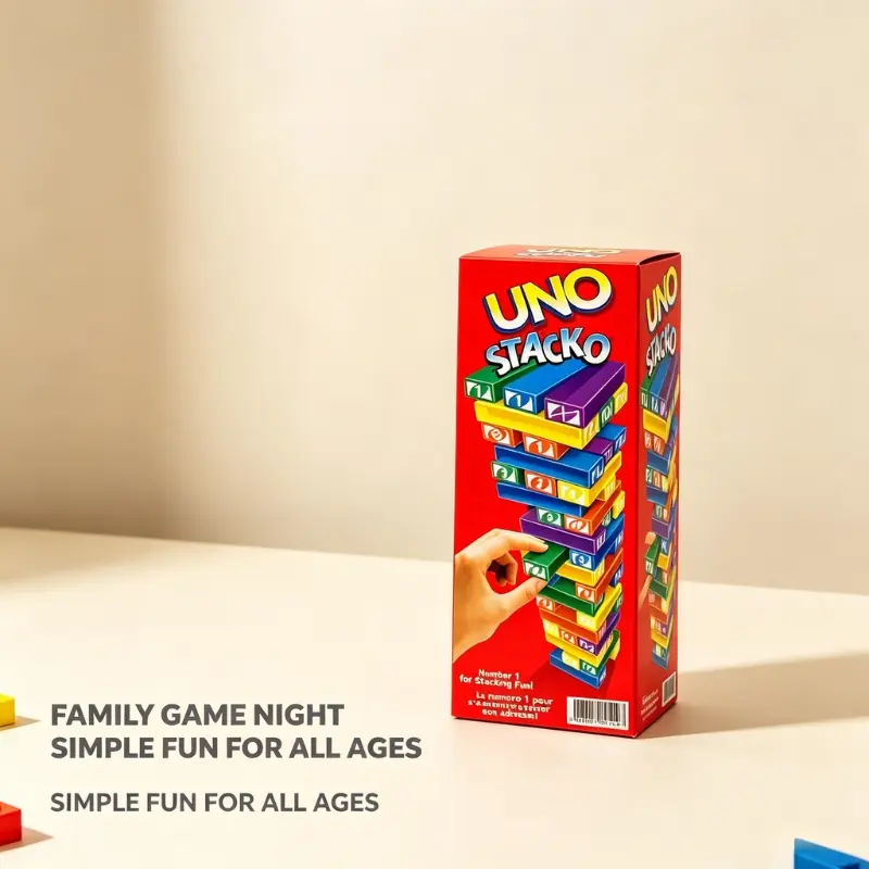 UNO Stacko Building Block Balance Game, Classic Tumbling Tower Party Game, Portable Travel Stack Toy for Holiday, Birthday & Family Game Night