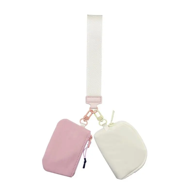 Neutral 2-in-1 Detachable Dual Pouch Wristlet, Water-Resistant Purse Pouch with Webbing Strap for Cards, Coins, and Daily Use, Wallet Wristlet, Zipper, Clip-On, Hands-Free Carry