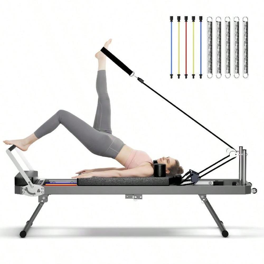 Pilates Reformer Machine, Indoor Pilates Reformer With High Strength Alloy Springs, Foldable Pilates Reformer For Home Gym