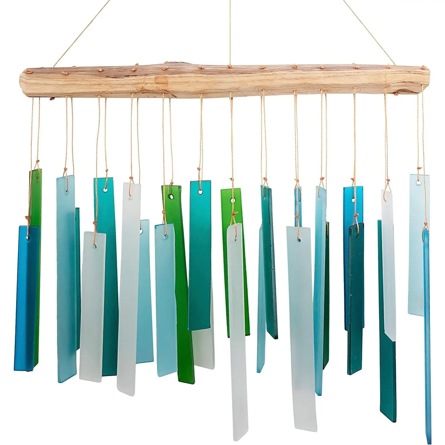 Sea Glass and Driftwood Chime - Sandblasted Glass and Found Wood Hand Crafted Wind Chime
