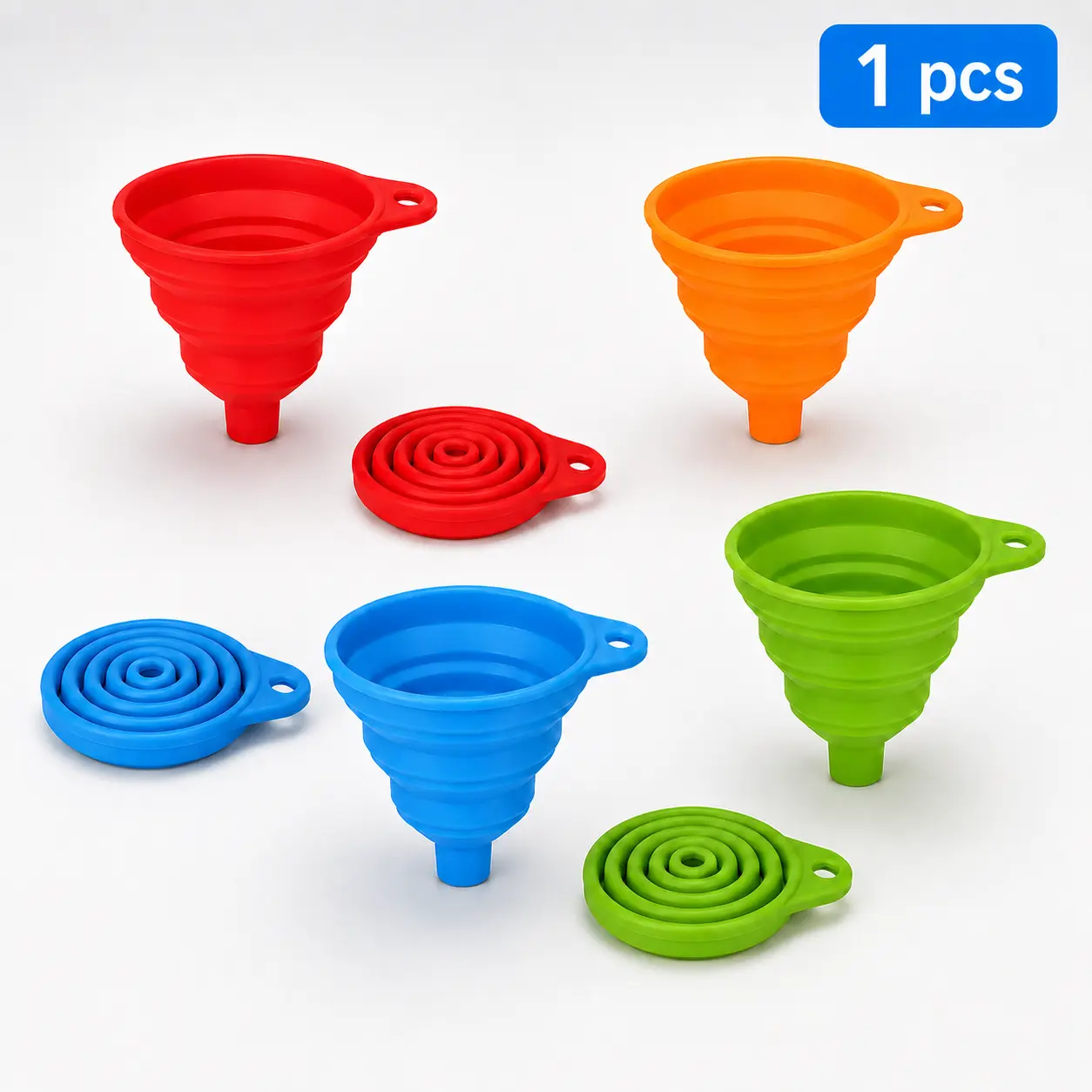 Reusable Collapsible Silicone Funnel, 1-Pack Foldable Kitchen Tool for No-Spill Pouring, Oil Transfer, Bottles and Small Containers