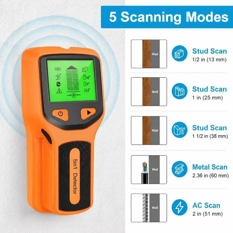 5 in 1 Electronic Stud Detector for Wood Metal AC Wire and Pipes with LCD Display Stud Finder Wall Scanner